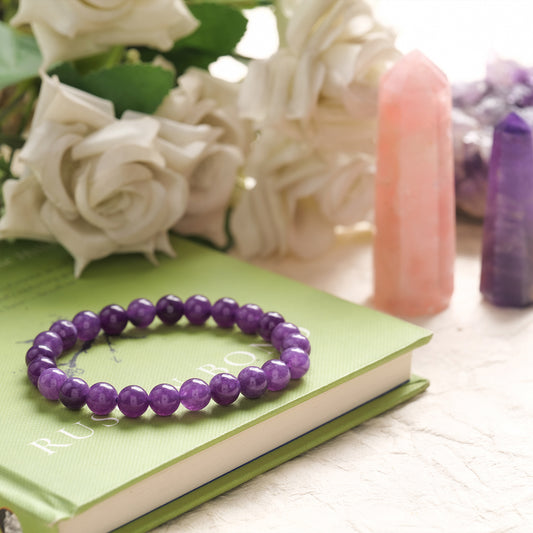 Amethyst Crystal Bracelet (Bead Size: 8mm, Length: 6-7 Inch)