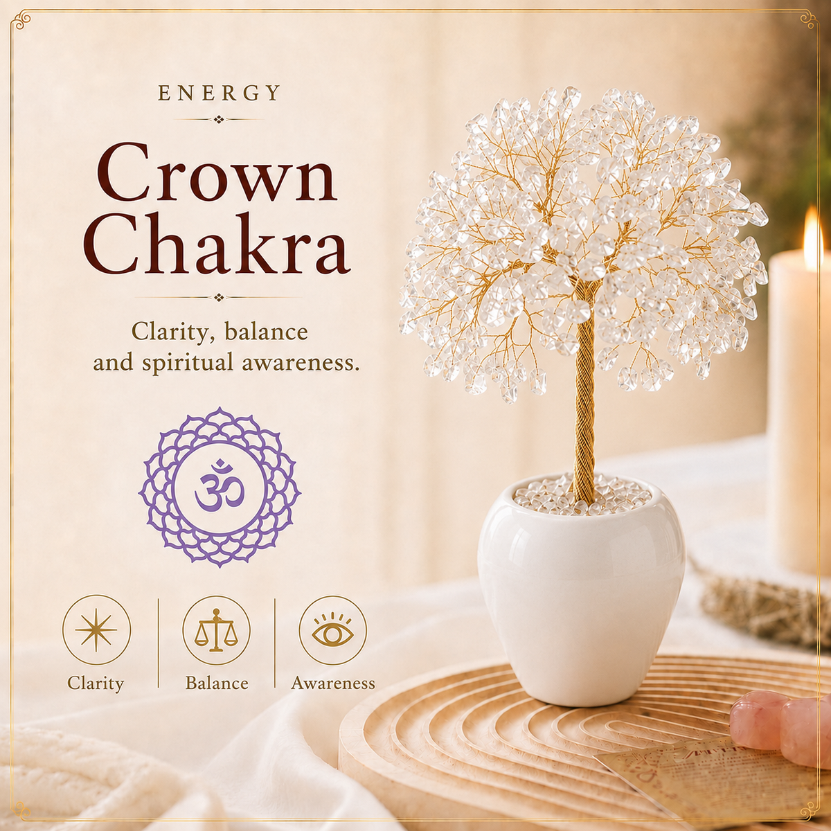 Clear Quartz Crystal Tree for Positive Energy, Healing & Home Decor