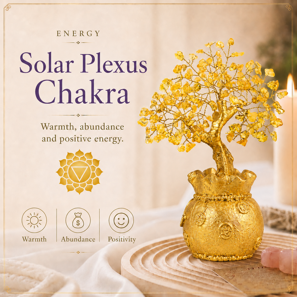 Potli Citrine Crystal Tree with Golden Money Pot