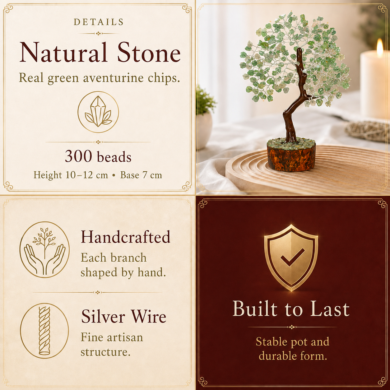 Buy Green Jade Crystal Wooden Tree With Silver Wire