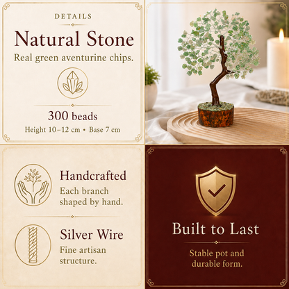 Buy Green Jade Crystal Wooden Tree With Silver Wire