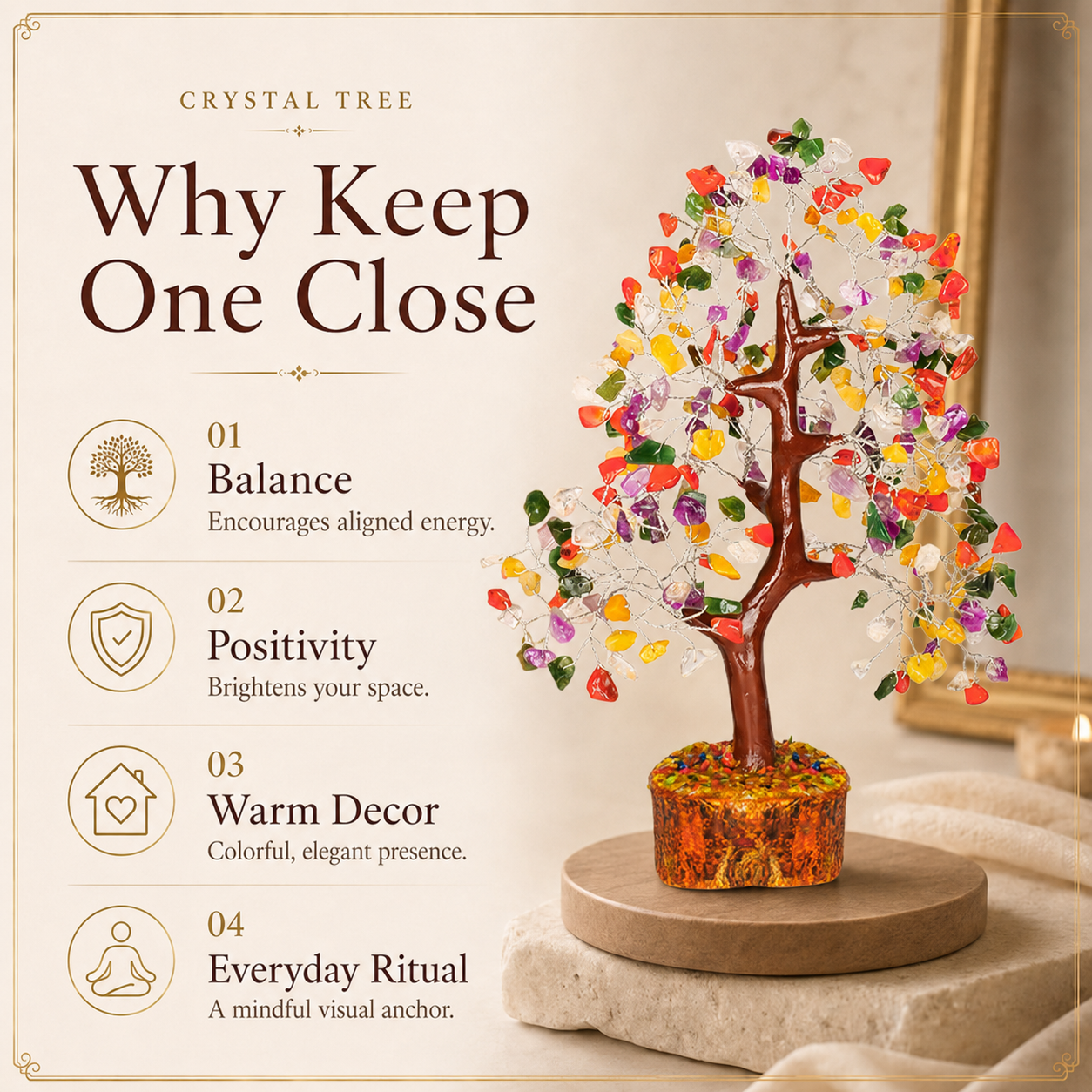 Mix Chakra Crystal Wooden Tree With Silver Wire