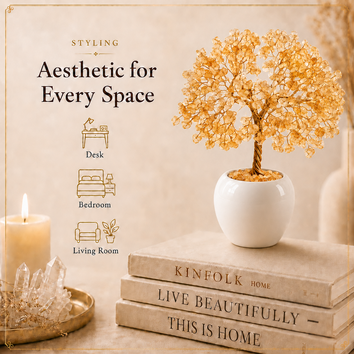 Citrine Crystal Tree – Handmade Gemstone Bonsai Tree for Home & Office Décor