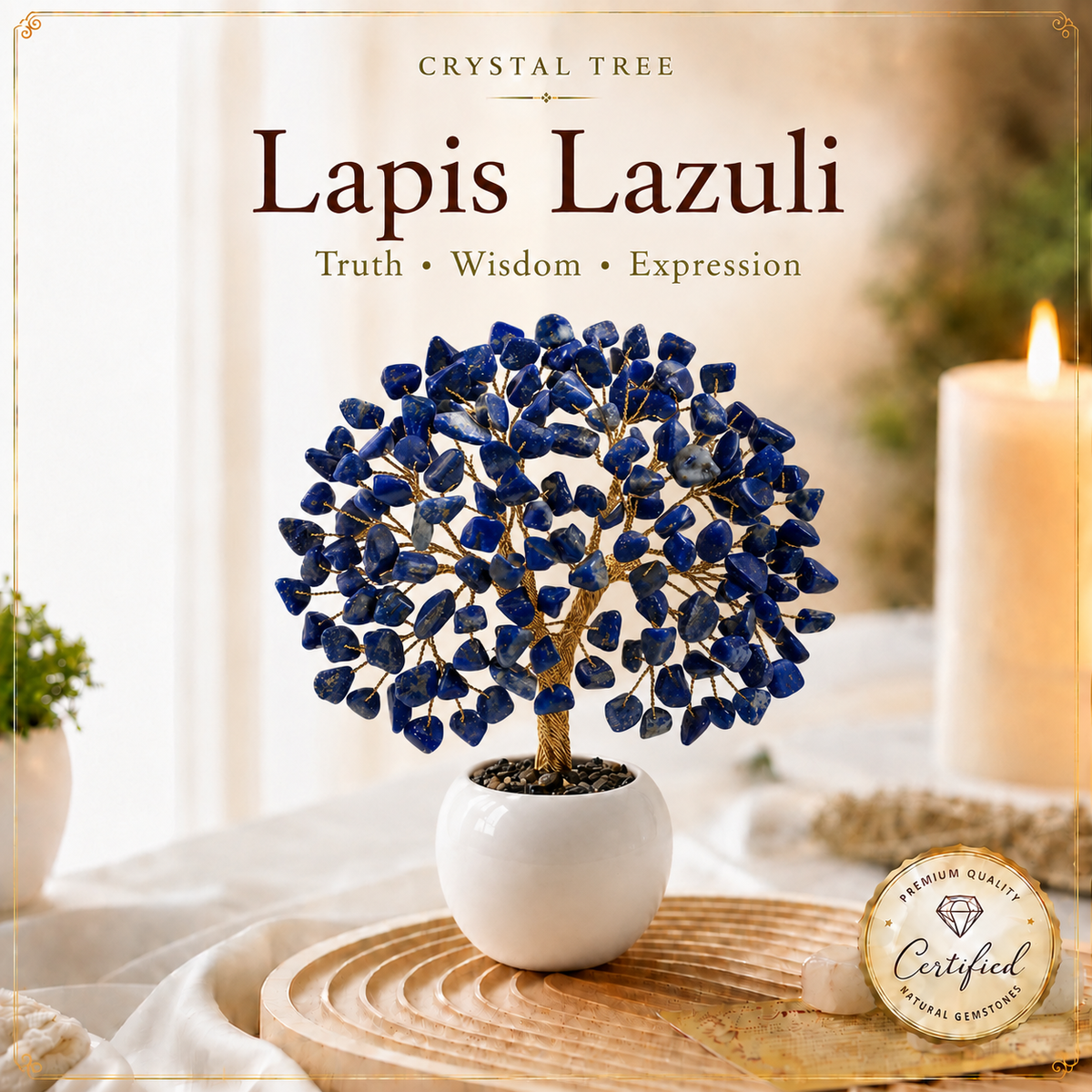 Lapis Lazuli Crystal Tree – Handmade Gemstone Bonsai Tree for Home & Office Decor