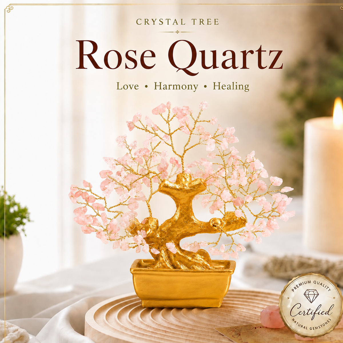 Bonzai Rose Quartz Crystal  Tree