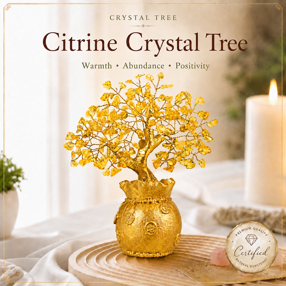 Potli Citrine Crystal Tree with Golden Money Pot
