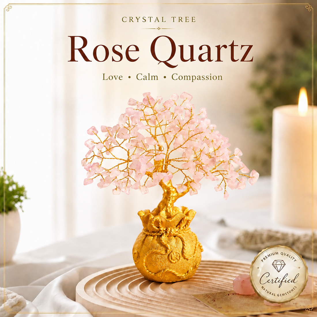 Potli Rose Quartz Crystal Tree