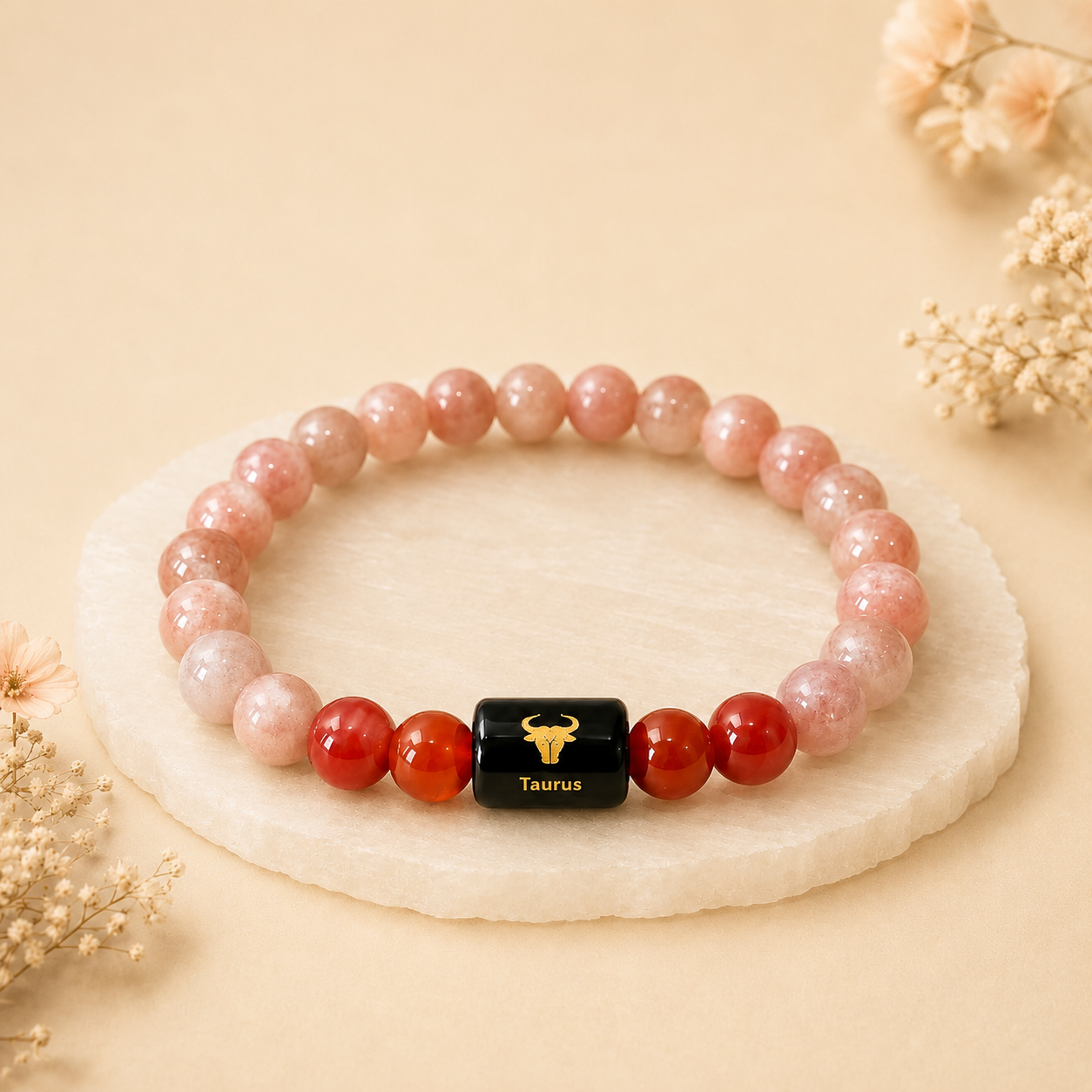 Taurus Zodiac Bracelet with Sunstone & Red Jasper