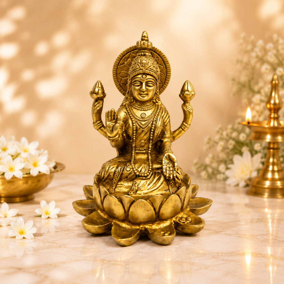 Goddess Lakshmi Seated On Lotus