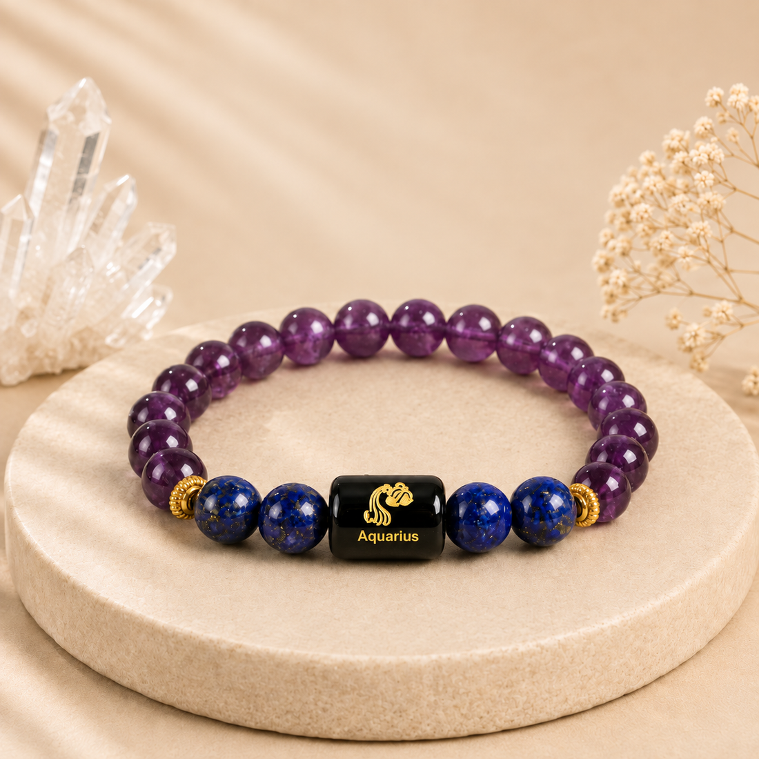 Aquarius Zodiac Bracelet with Amethyst & Lapis Lazuli