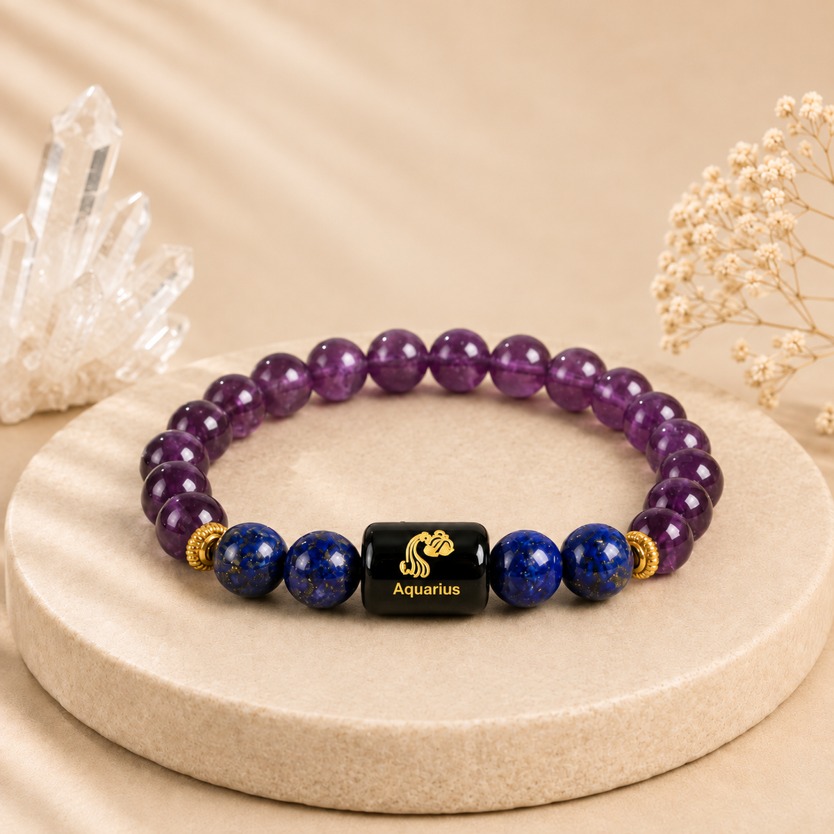 Aquarius Zodiac Bracelet with Amethyst & Lapis Lazuli