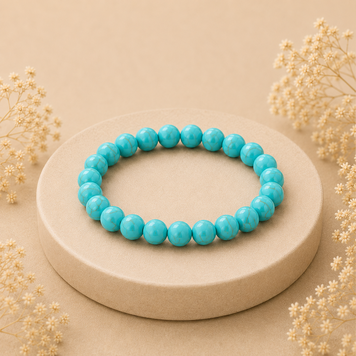 Turquoise Crystal Bracelet (Bead Size: 8mm, Length: 6-7 Inch)