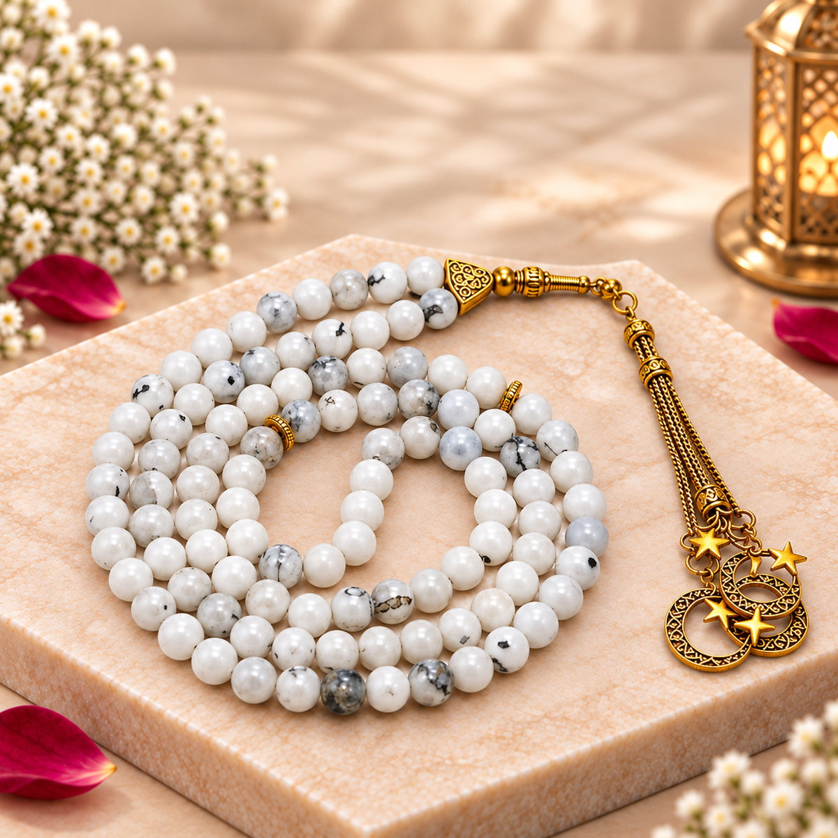 White Howlite Gemstone Crystal Tasbeeh