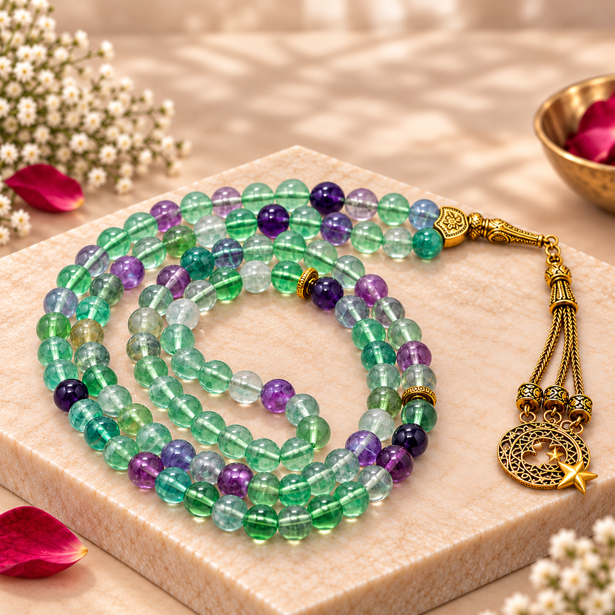 Fluorite Gemstone Crystal Tasbeeh
