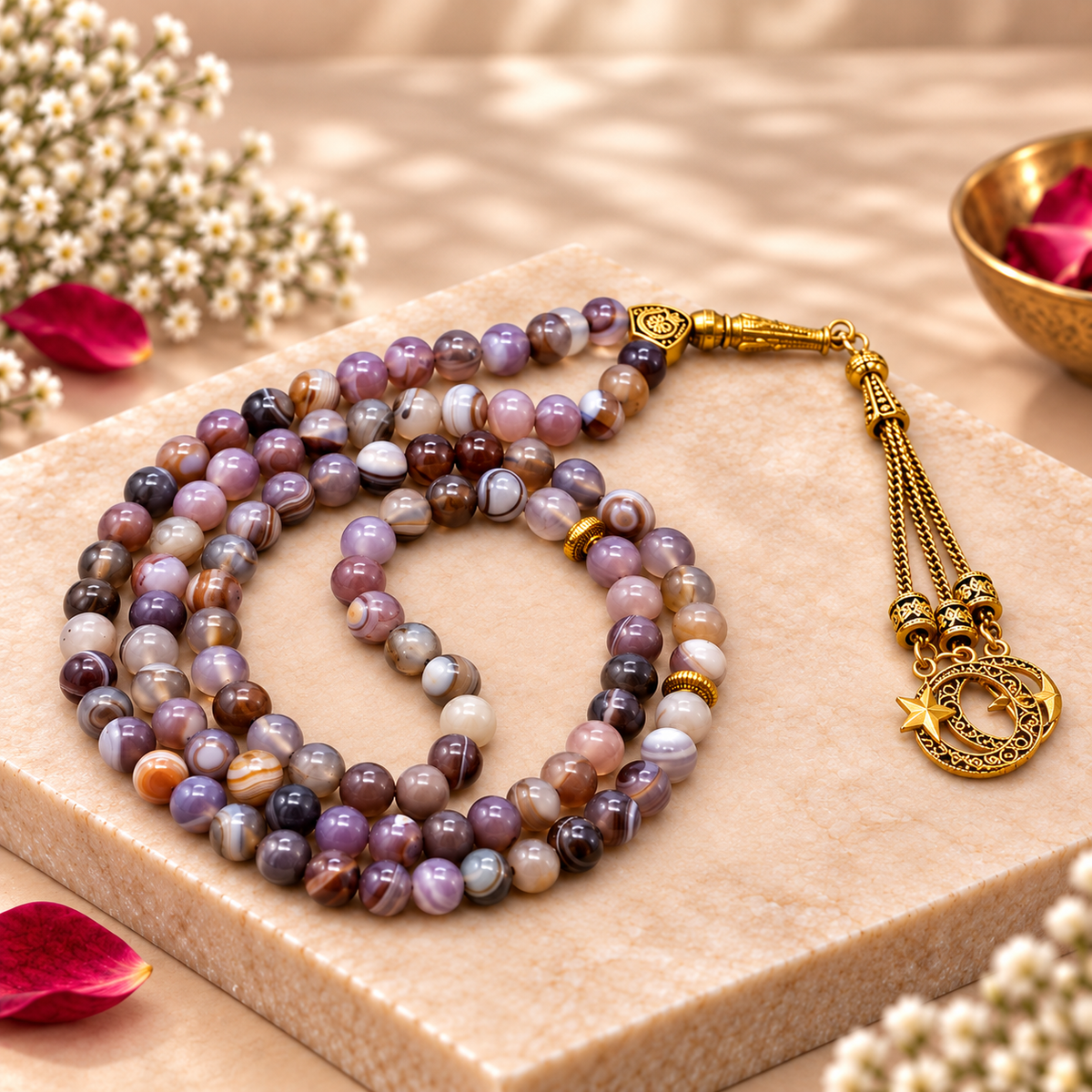 Purple Agate Gemstone Crystal Tasbeeh