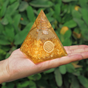 Citrine Orgone Crystal Pyramid For Meditation and Emf Protection