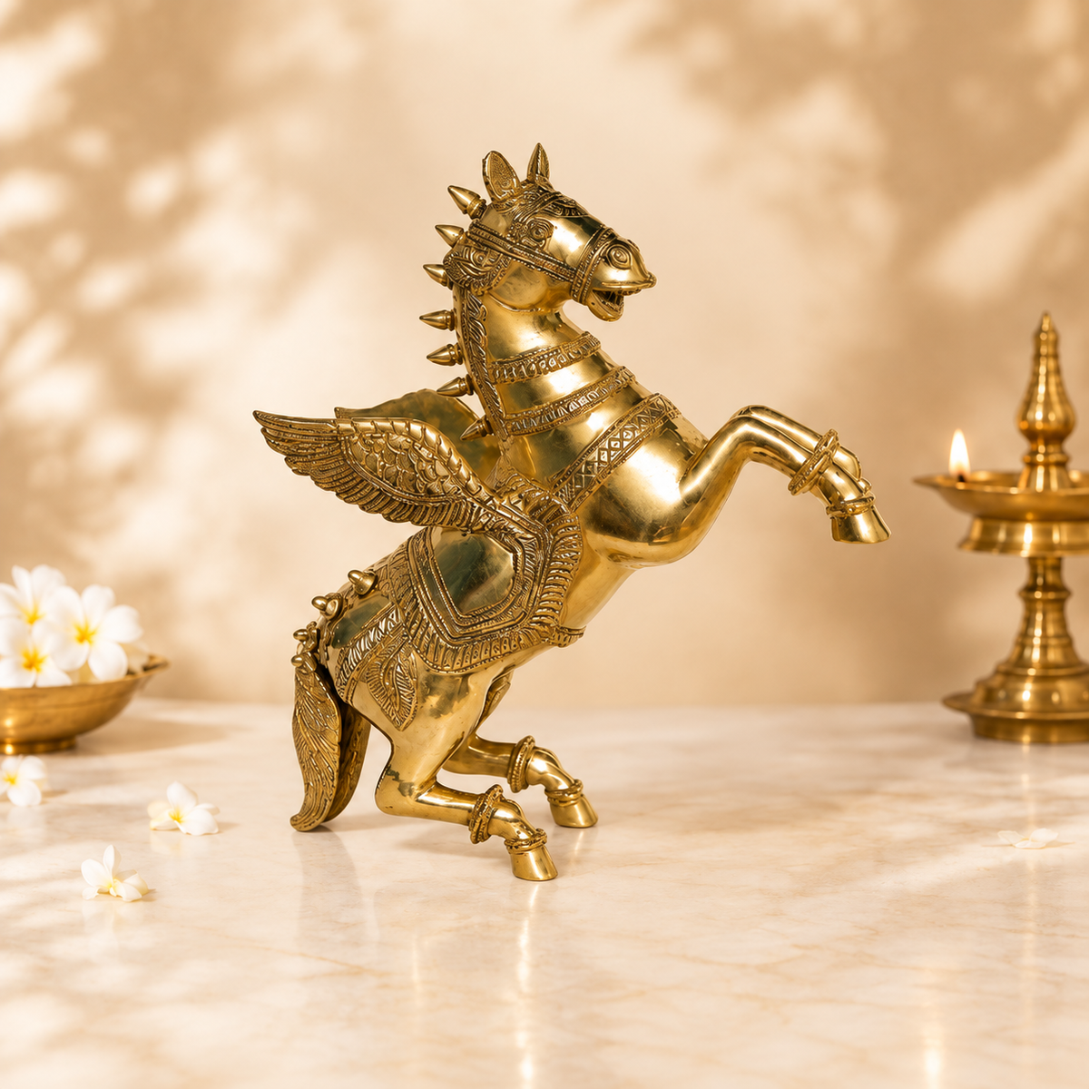 Handcrafted Brass Winged Horse Idol