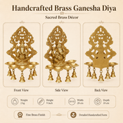 Handcrafted Brass Ganesha Diya with Hanging Bells