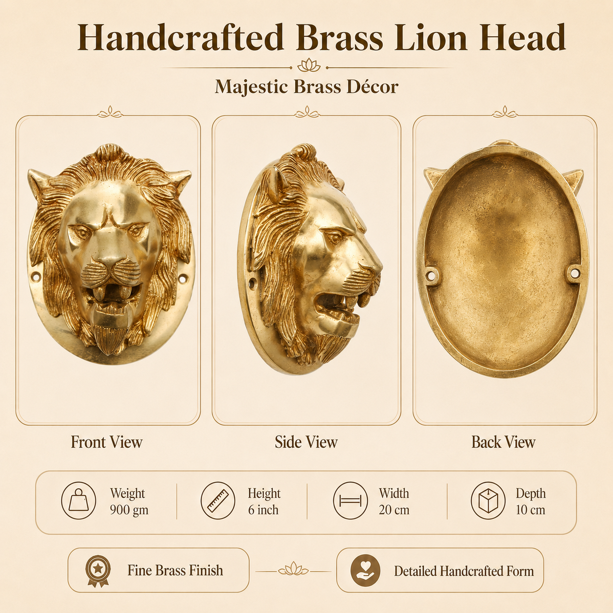 Handcrafted Brass Lion Head Wall Decor