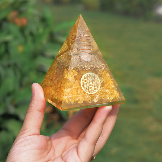 Citrine Orgone Crystal Pyramid For Meditation and Emf Protection