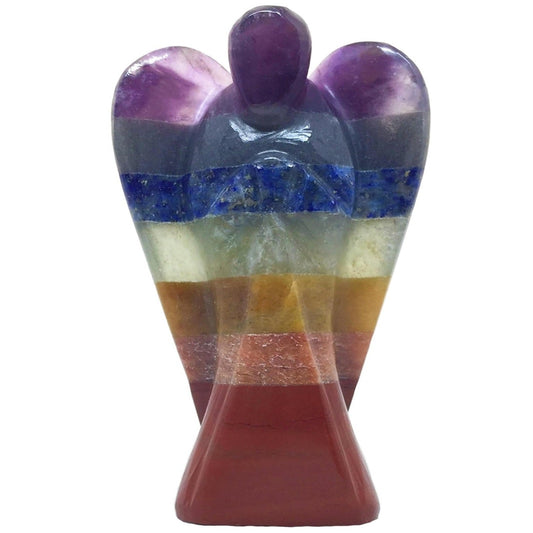 Seven Chakra Stone Angel Figurine for Energy Balance, Healing, and Protection