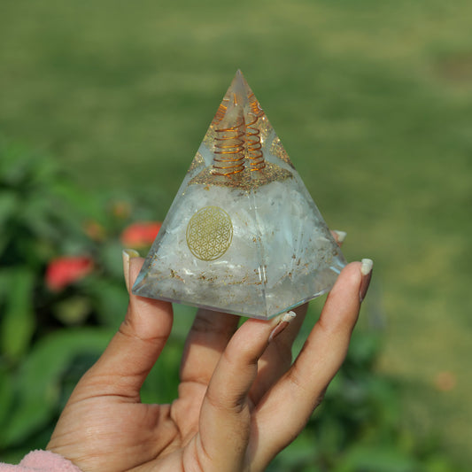 Selenite Orgone Crystal Pyramid For Meditation & Emf Protection