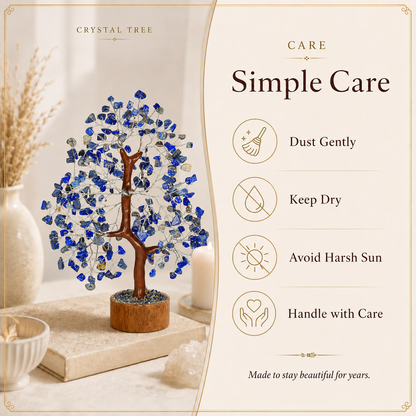 Lapis Lazuli Crystal Wooden Tree With Silver Wire