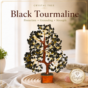 Black Tourmaline Wooden Tree With Golden Wire