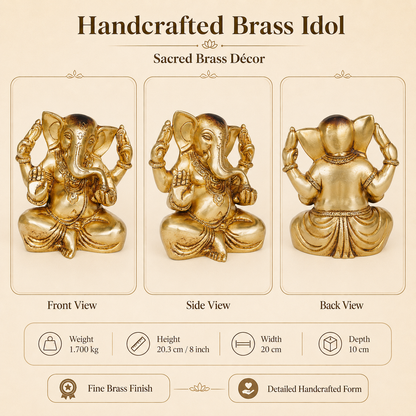 Brass Ganesha Idol - 8 inch