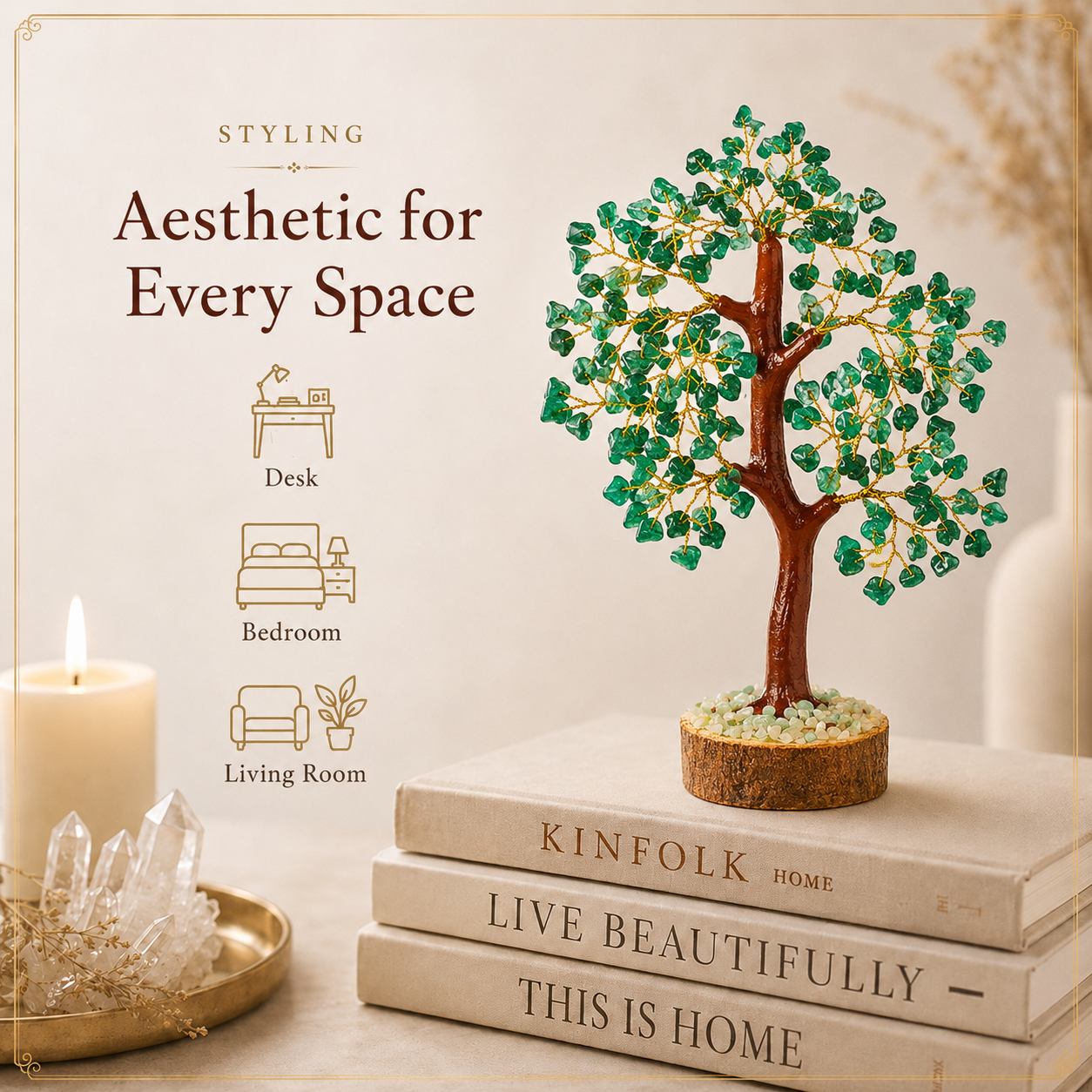 Shop Green Aventurine Crystal Wooden Tree With Golden Wire