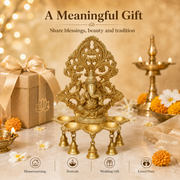 Handcrafted Brass Ganesha Diya with Hanging Bells