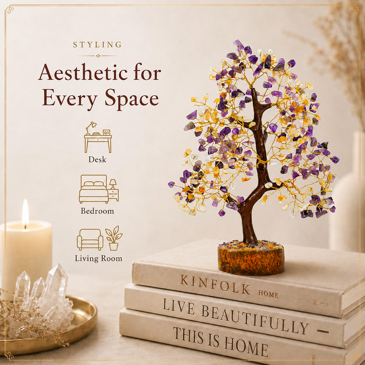 Citrine and Amethyst Crystal Tree