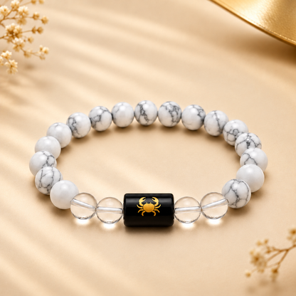 Cancer Zodiac Bracelet with Howlite & Clear Quartz