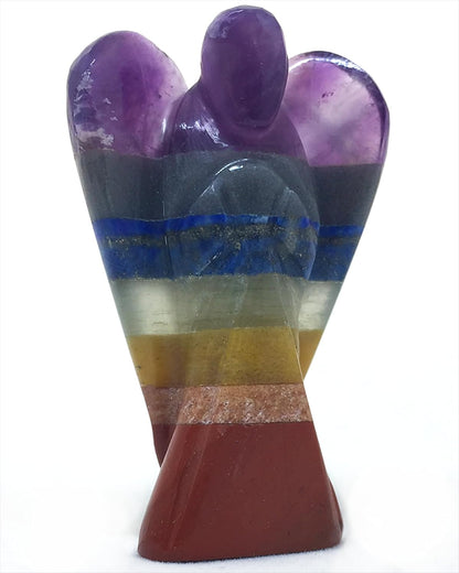 Seven Chakra Stone Angel Figurine for Energy Balance, Healing, and Protection