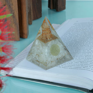 Selenite Orgone Crystal Pyramid For Meditation and Emf Protection