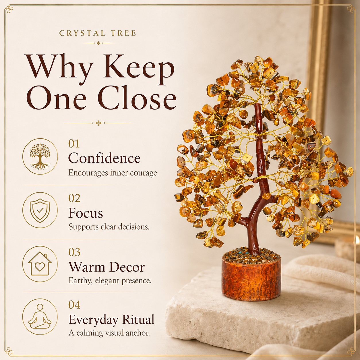 Tiger’s Eye Crystal Tree with Golden Wire