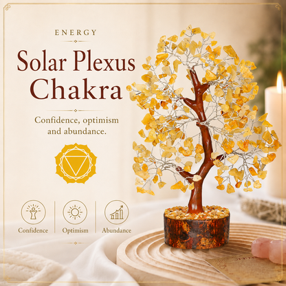 Yellow Aventurine Crystal Wooden Tree for Confidence & Abundance