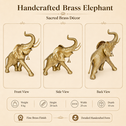 Handcrafted Brass Elephant with Raised Trunk & Hanging Bell