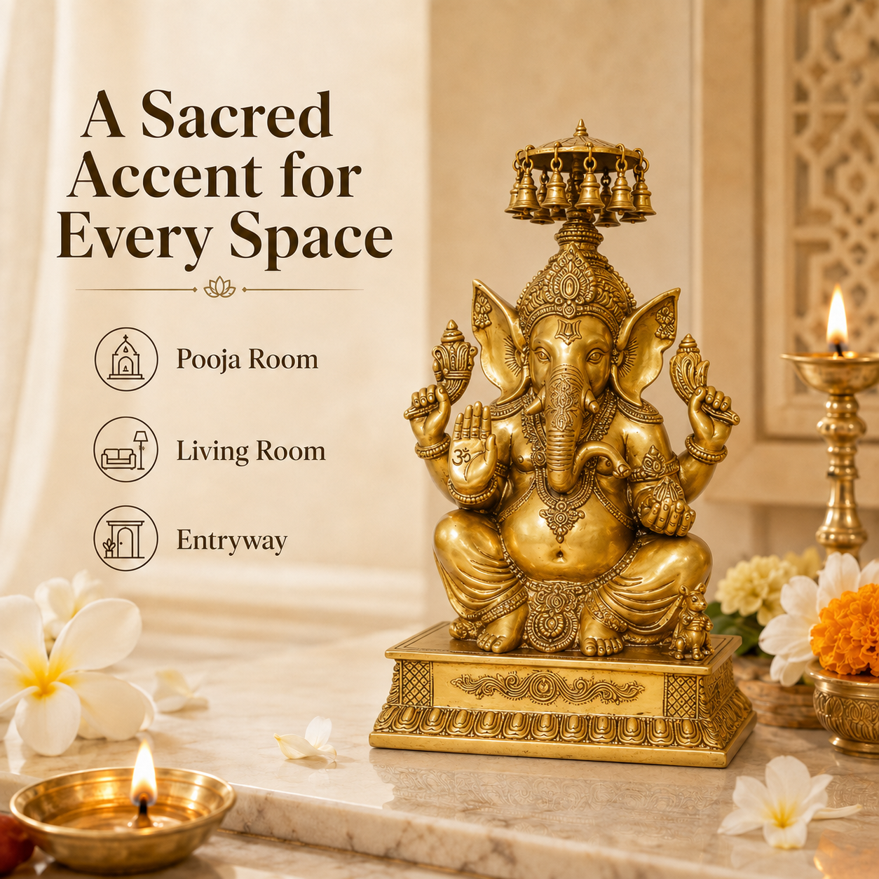 Handcrafted Brass Ganesha Idol with Hanging Bells