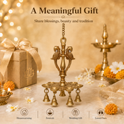 Handcrafted Brass Hanging Diya with Birds & Bells