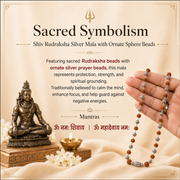 Shiv Rudraksha Silver Mala with Ornate Sphere Beads