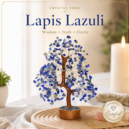 Lapis Lazuli Crystal Wooden Tree With Silver Wire