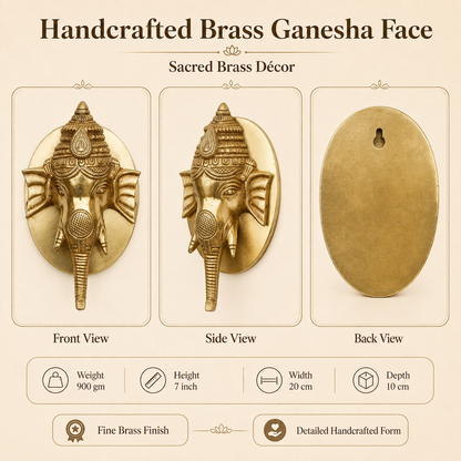 Handcrafted Brass Ganesha Face Wall Decor