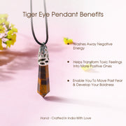 Tiger Eye Crystal Point Pendant for Confidence and Clarity