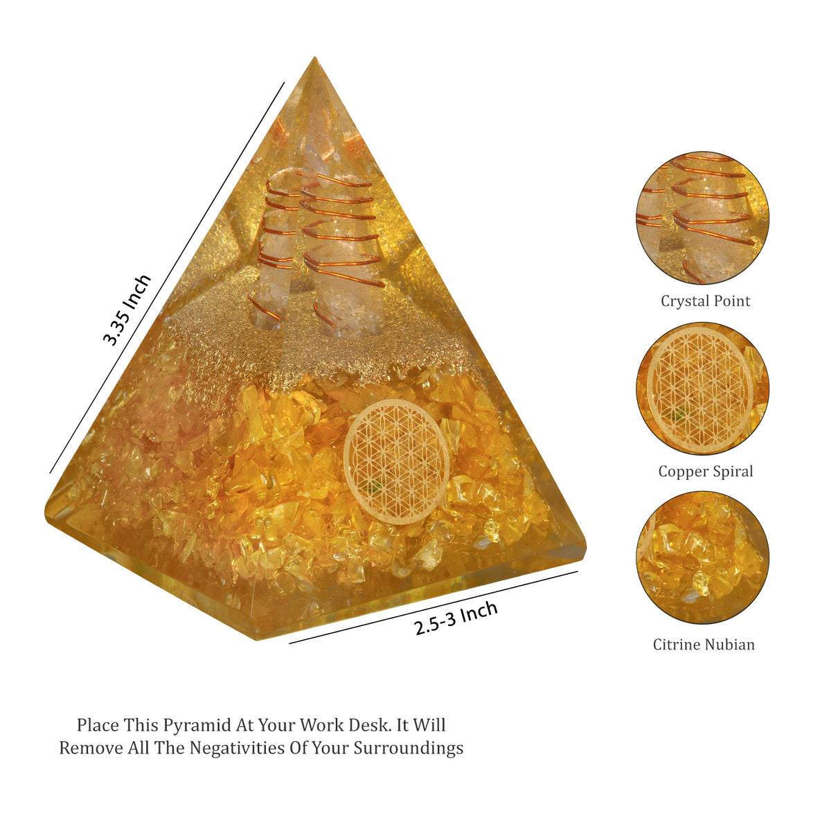 Citrine Orgone Crystal Pyramid For Meditation and Emf Protection