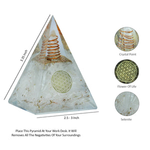 Selenite Orgone Crystal Pyramid For Meditation and Emf Protection