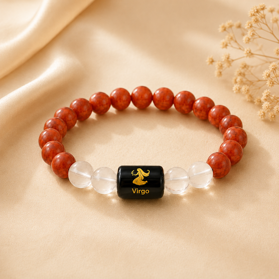 Virgo Zodiac Bracelet with Red Jasper & Clear Quartz