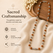 Shiv Rudraksha Silver Mala with Ornate Sphere Beads