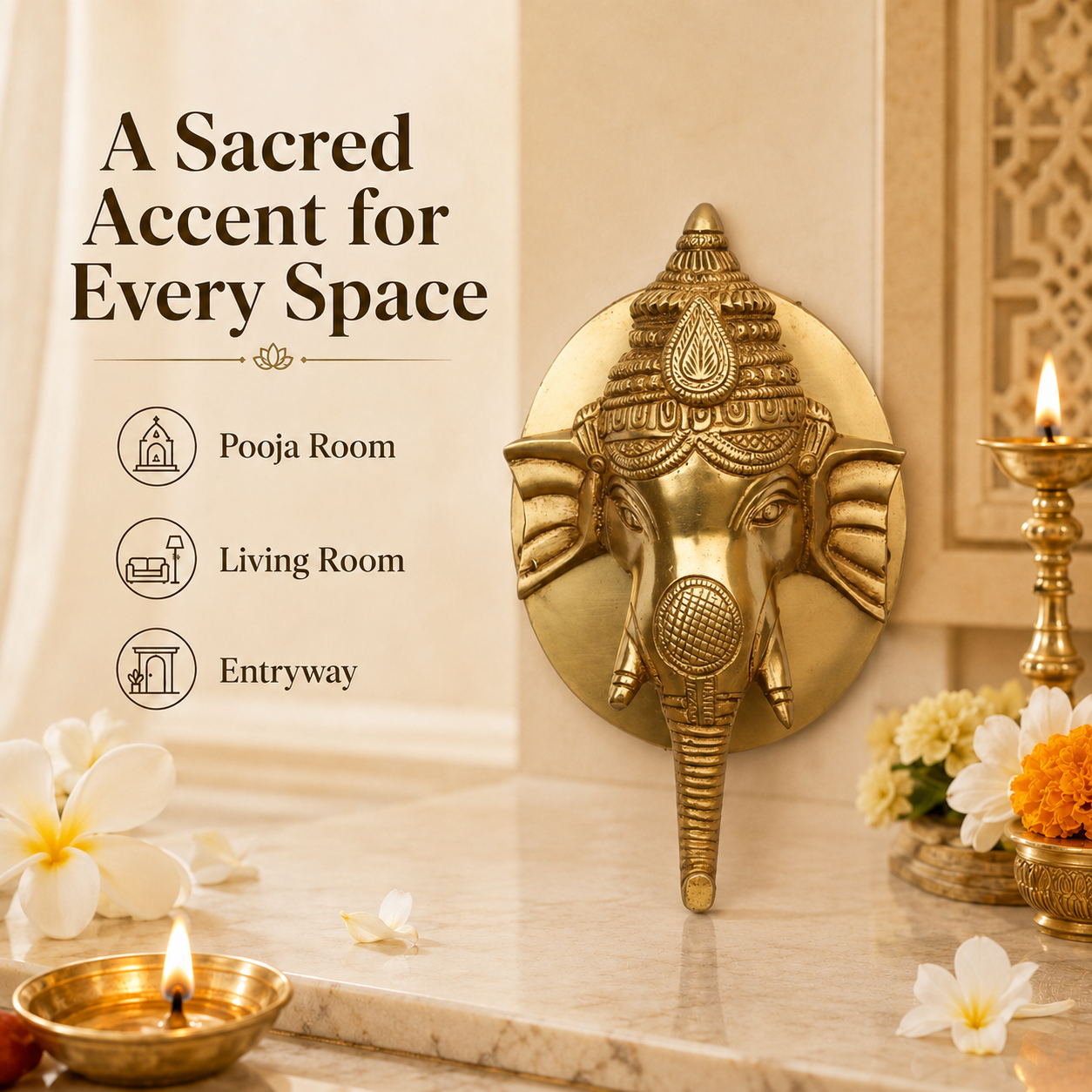 Handcrafted Brass Ganesha Face Wall Decor