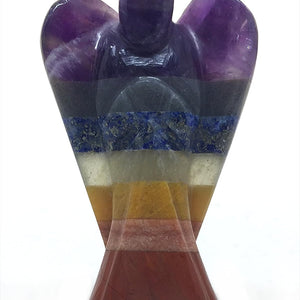 Seven Chakra Stone Angel Figurine for Energy Balance, Healing, and Protection